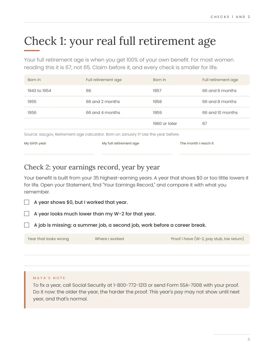 Page from The 10-Minute Social Security Check: Checks 1 and 2