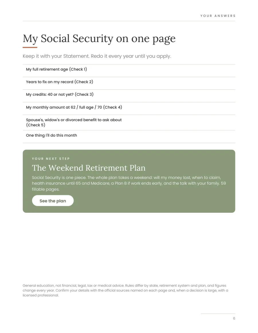 Page from The 10-Minute Social Security Check: Your answers